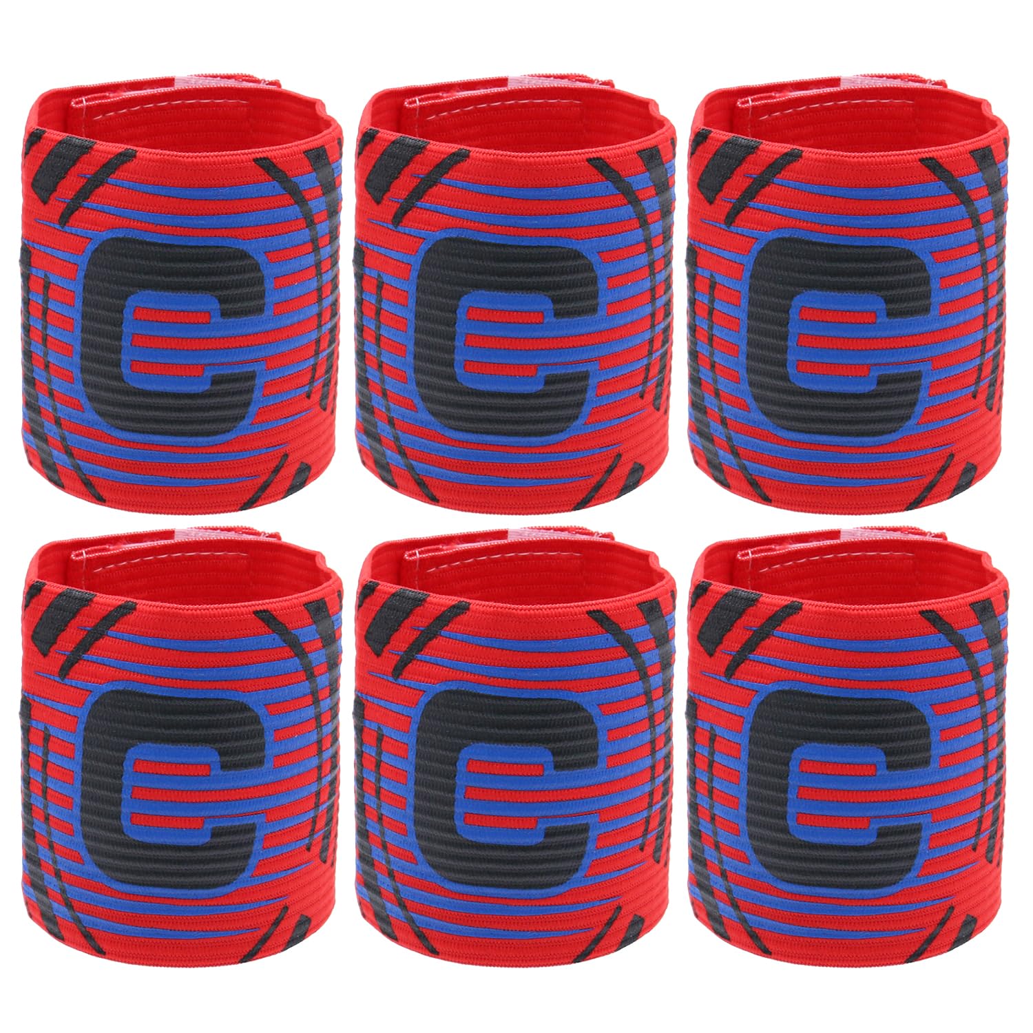 Hosifiy 6pcs Football Captain Armband, Red Elastic Football Captain Armband Adjustable Outdoor Football Player Captain ArmBands Sports Captain C Arm Band for Youth and Adult