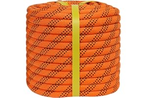 CRAYZA Double Braided Polyester Rope (1/2 in x 150 ft) Strong Arborist Rigging Rope 48 Strands for Tree Work Climbing Pulling Sailing, Orange/Black