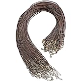 100 Pcs 18" 1.5mm Brown Waxed Cord Necklace String Bracelet Faux Leather Chain Clasp Bulk for Jewelry Making Supplies Accessories(Brown)