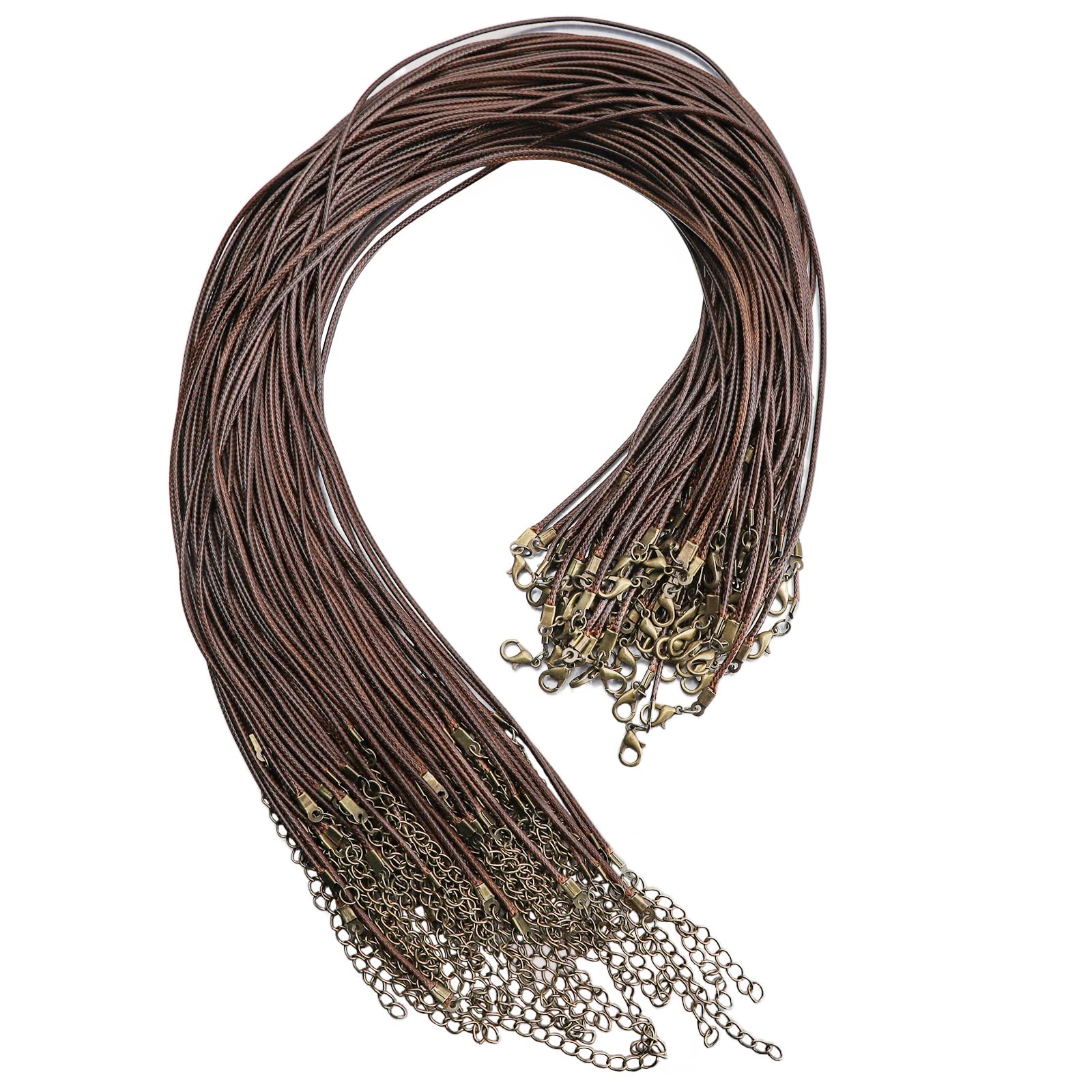 Photo 1 of 100 Pcs 18" 1.5mm Brown Waxed Cord Necklace String Bracelet Faux Leather Chain Clasp Bulk for Jewelry Making Supplies Accessories(Brown)