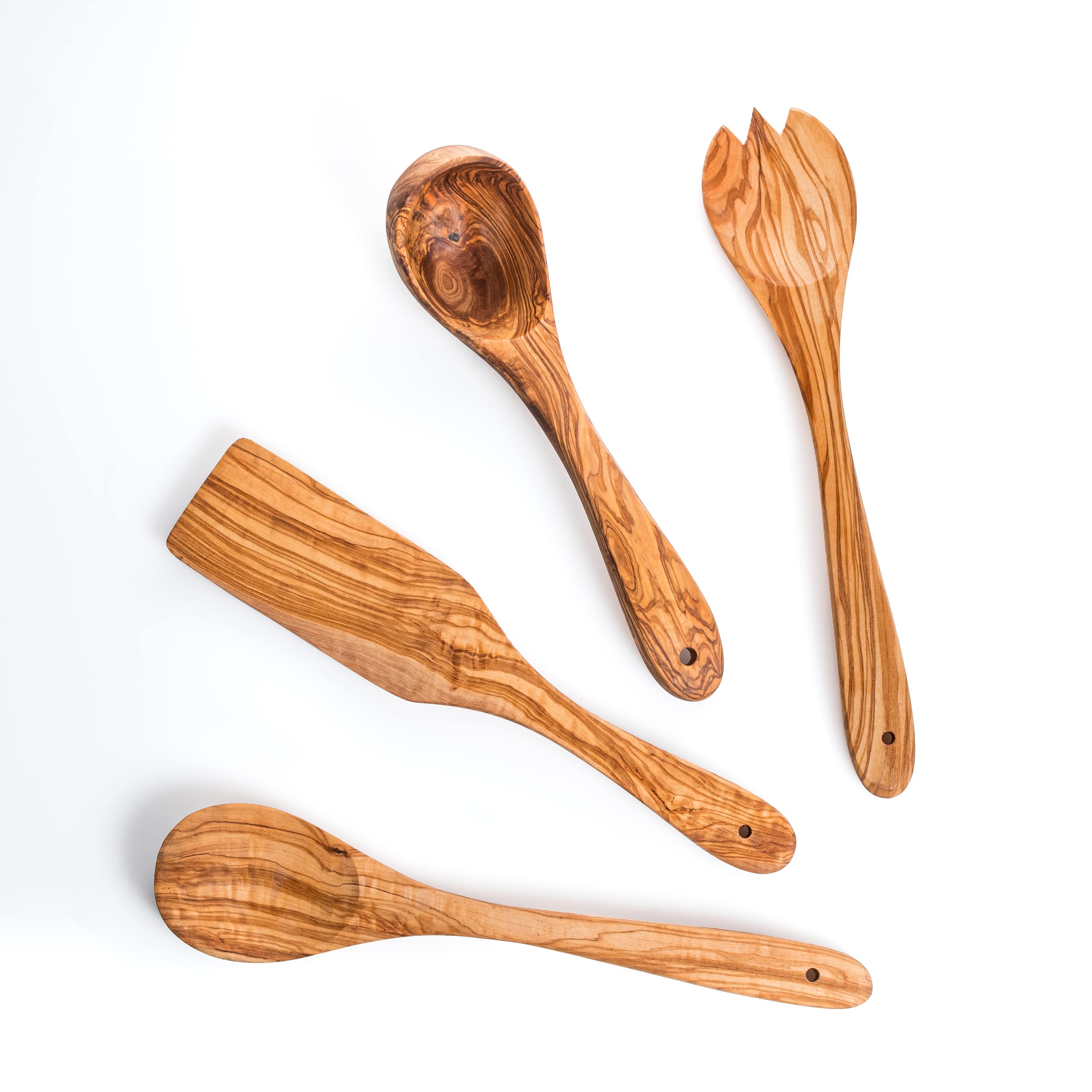 Darido Kitchen Utensil Set Olive Wooden Spoons - Spatula, Salad Server, Ladle - Non-stick Kitchen Tools - Best Gifts for Chefs & Foodies - Baking Equipment