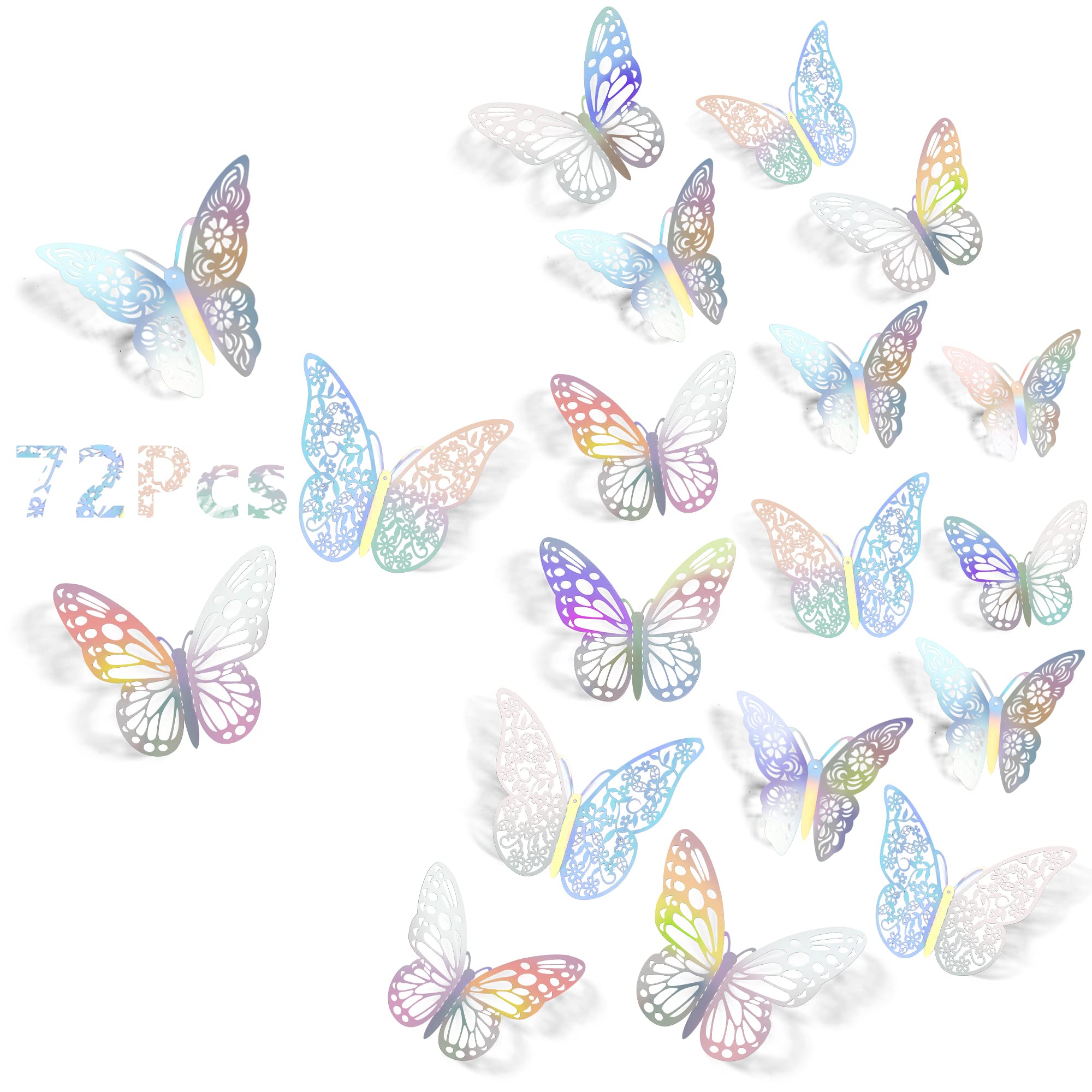Photo 1 of SAOROPEB 3D Butterfly Wall Decor, 72Pcs 3 Sizes 3 Styles, Removable Butterfly Stickers Butterfly Decorations for Room Decor Party Balloon Addition Cake Decoration Flower Arrangements, Laser