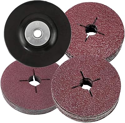 Dyna-Living 30Pcs 115mm Fiber Discs with Backing Pad 24 36 60 Grits