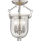 Livex Lighting 5081-91 Jefferson 3 Light Brushed Nickel Bell Jar Semi Flush with Seeded Glass