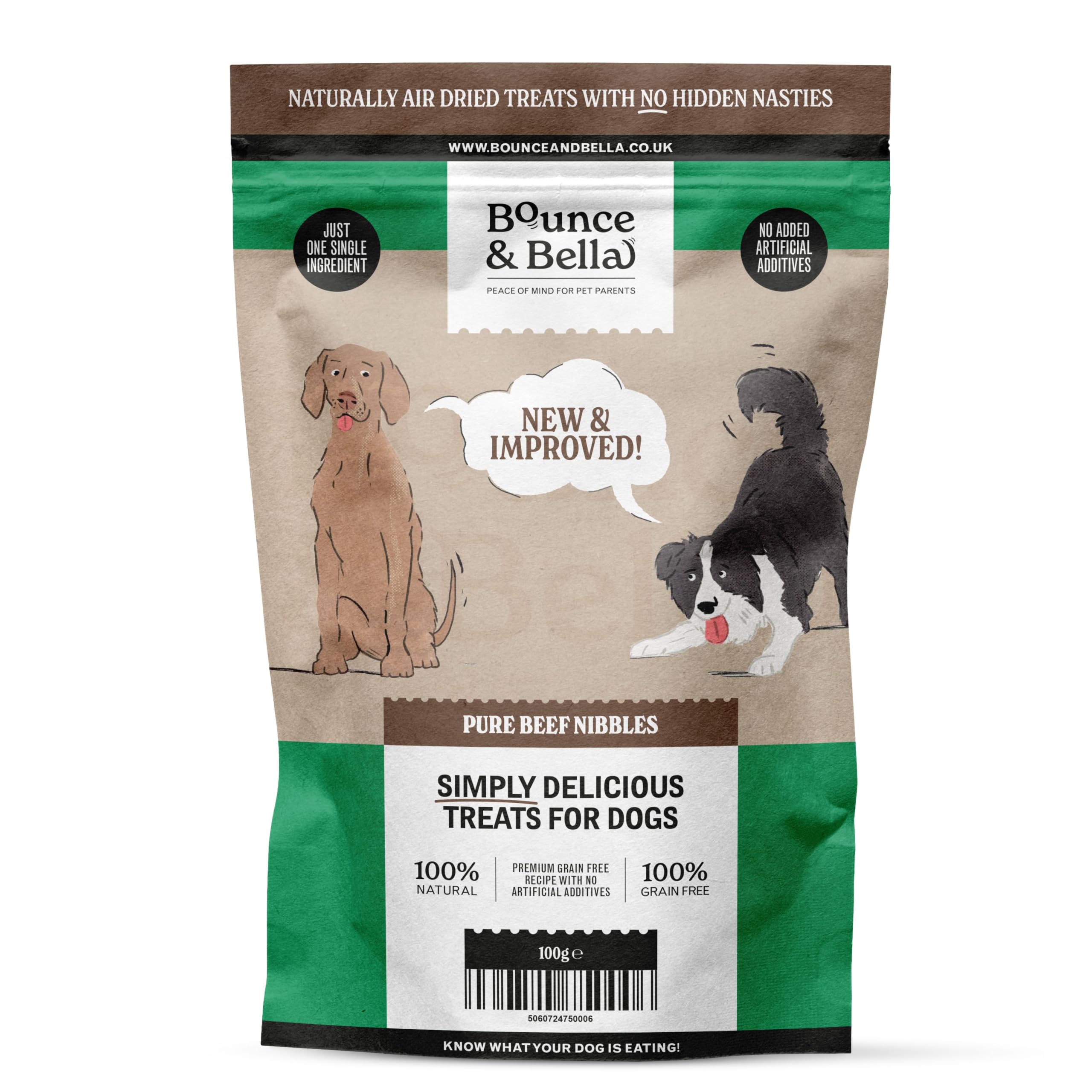 Bounce and Bella Pure Beef Nibbles – 100% Natural, Single-Ingredient Dog Treats – Grain-Free, No Nasties, Perfect for Puppies & Dogs of All Ages, 100g