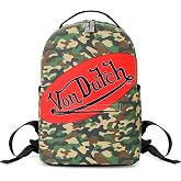 Von Dutch Small Faux Leather Backpack for Adults (Green Camo, Small) | 5 x 9 x 13.37 in, 3 Zippered Compartments, 10.31-Liter Volume