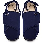 Happy Touch Mens Extra Wide Width Diabetic Slippers Memory Foam With Adjustable Soft Non-Slip Orthopedic House Shoes for Elderly Swollen Feet, Arthritis, Edema