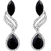 BriLove Women's Fashion Crystal Wedding Bridal Hollow Leaf Teardrop Dangle Earrings