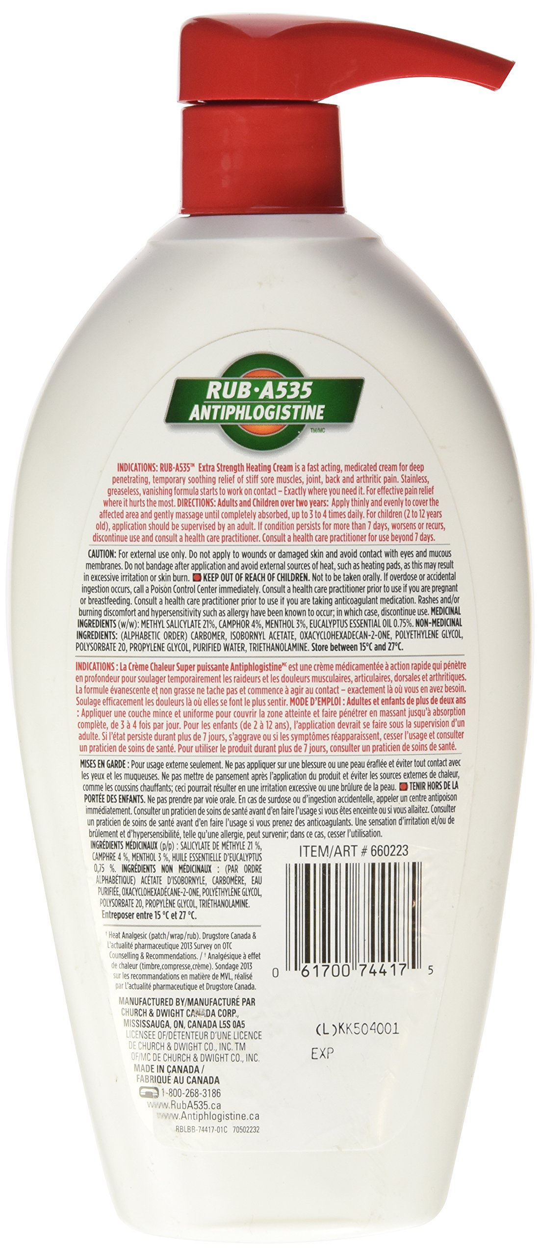 Rub A535 Antiphlogistine Extra Strength Cream 450g (16oz) Value Size