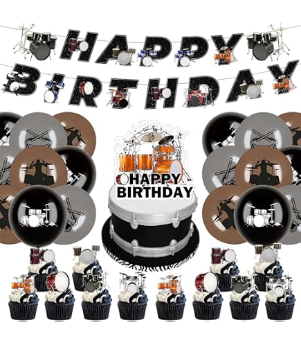 thumbnail image 2 of Drum Birthday Party Banners Music Drum Birthday Party Decoration Black Glitter Happy Birthday Banners For Drummer Party Baby Shower Supplies 2 of 12