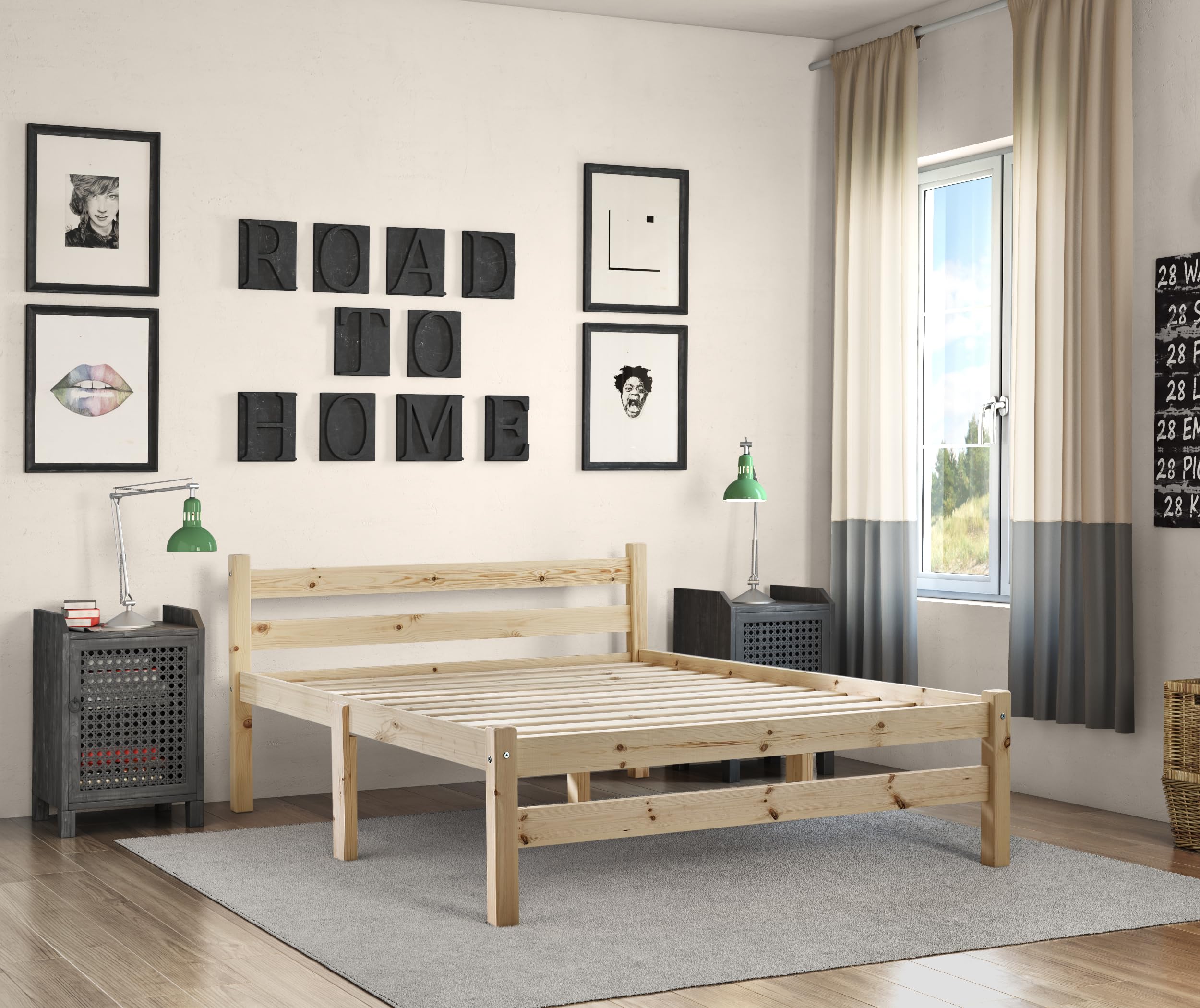 HEAVY DUTY Double 4ft 6 Pine Bed Frame - Includes centre rail and centre leg