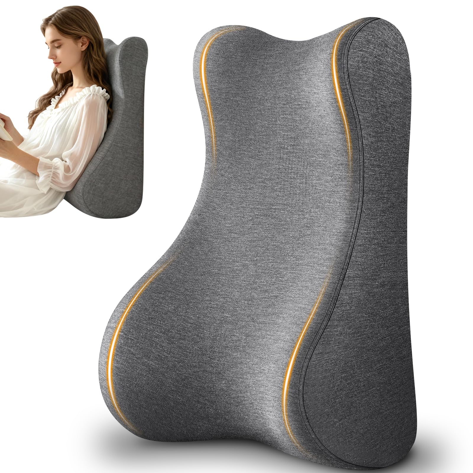 Photo 1 of JIPORIER Reading Pillow for Bed,Ergonomic Wedge Pillow Headboard,Memory Foam Back Support Pillow for Bed Sitting Up Adult Sleeping,Wedge Headboard Pillow for Sleep Apne on Bedrest Couch Floor,Grey