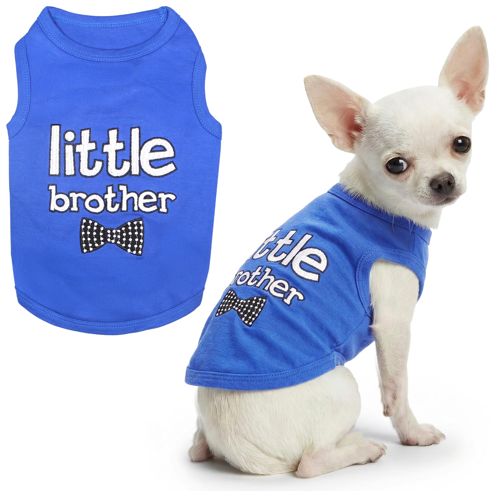 Parisian Pet Dog Cat Clothes Tee Shirts Little Brother, Little Sister (Little Brother, XXS)