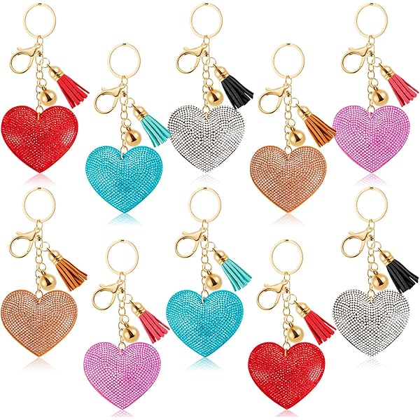 Arwrilt Cute Heart Crystal Keychain Set - Sparkly Rhinestone Key Fob With Mini Rings 4 thumbnail image