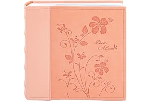 Golden State Art,Faux Leather Photo Album Hold 200 4x6 Pictures with Memo Writing Space,Great for Wedding Family Holidays(Color:Pink)