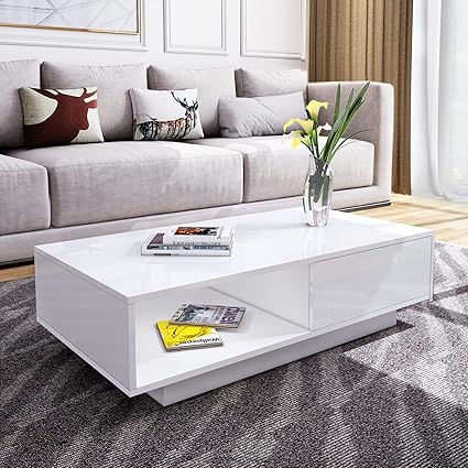 Modern Rectangle Coffee Table Black High Gloss Coffee Table With 1
