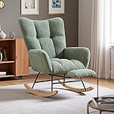 HEAHOLD Oversized Teddy Fabric Rocking Chair, 35.4" Plush Glider with Anti-Slip Base - Sturdy Iron & Wood Frame, Comfort Rock