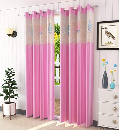 LaVichitra 1 Piece Premium Door Curtain with Floral Net - 7ft, Pink