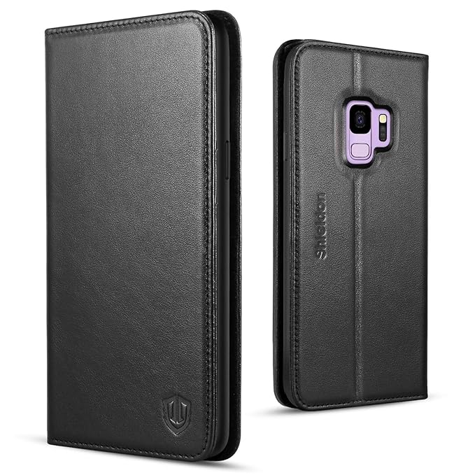 SHIELDON Galaxy S9 Hülle Schutzhülle [Echtleder] TPU Handyhülle als [Brieftasche] Handytasche Lederhülle Magnet Kartenfach St
