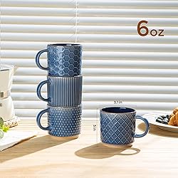 GBHOME 6 OZ Stackable Coffee Mugs, Ceramic Coffee