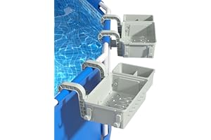 SUMMERBUDDY 2 Sets Upgrade Poolside Storage Basket, Above Ground Pool Storage Basket with Pool Cup Holder, For Steel Round or Oval Frame Above Ground Pools, Fits 3 Inch or Less Top Rail