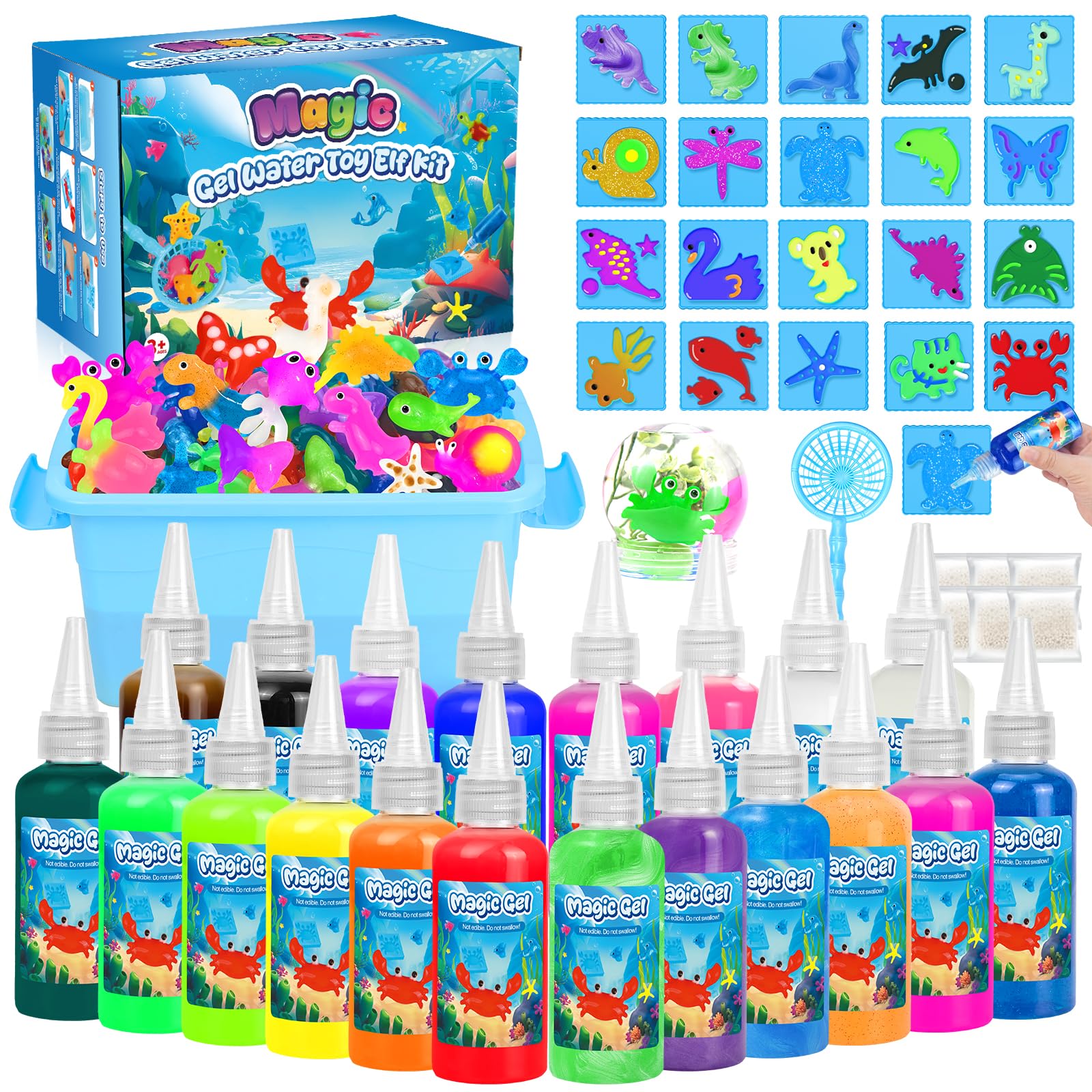 Photo 1 of Magic Gel Water Toy Elf: 20 Aqua Squishy Maker DIY Gels with 20 Fairy Animal Mold Kits - 3D Handmade Magical Jelly Pet Craft Set for Kids
