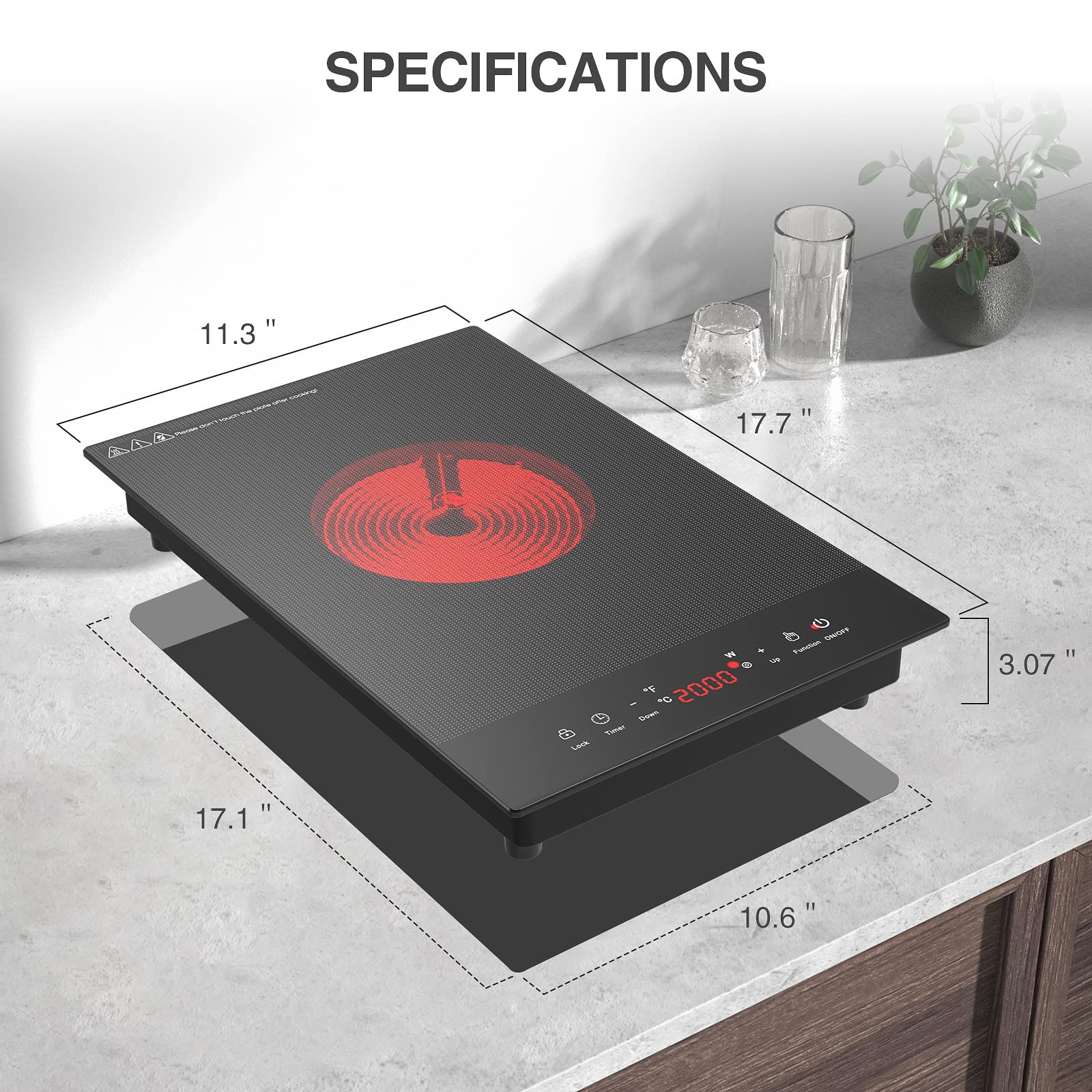 Portable Electric Hot Plate, 2 Burner Cooktop 110V/120V Plug-in, Infrared Stove Top for Cooking, LED Touch Control, Timer & Safety Lock for RV, Dorm, Apartment (Electric Cooktop 12 Inch)