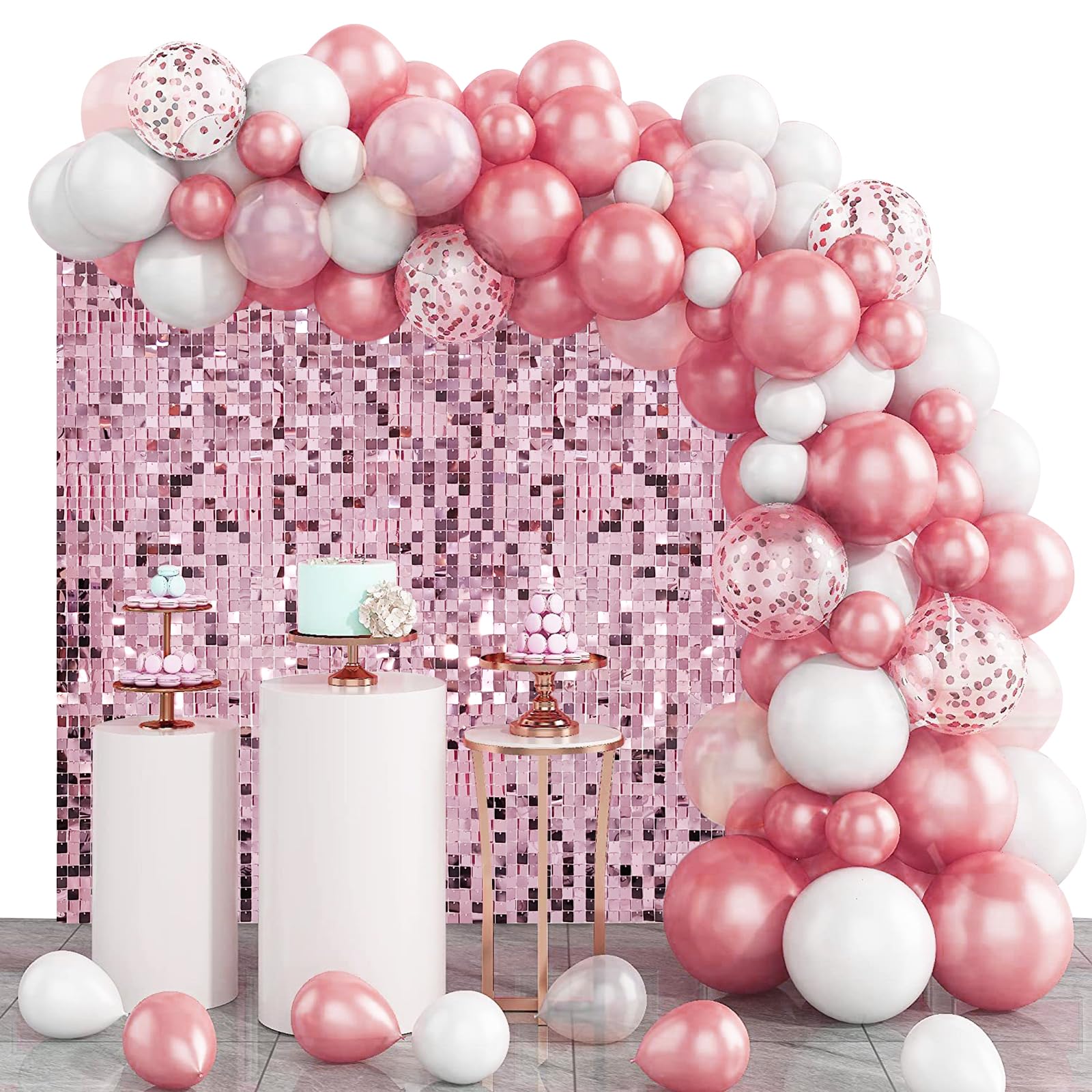 Photo 1 of 4 FT x 6 FT Pink Shimmer Wall Backdrop,Shiny Sequins,24 Pcs Sequins Backdrop Decoration Panels,Glitter Bling Photo Background Decorations for Birthday Party Wedding Graduation Anniversary Baby Shower