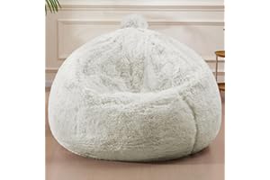 WSOFRLAC Stuffed Animal Storage Bean Bag (Cover Only), Adult Bean Bag Chair Covers Machine Washable, White Bean Bag Chair Without Filler Included