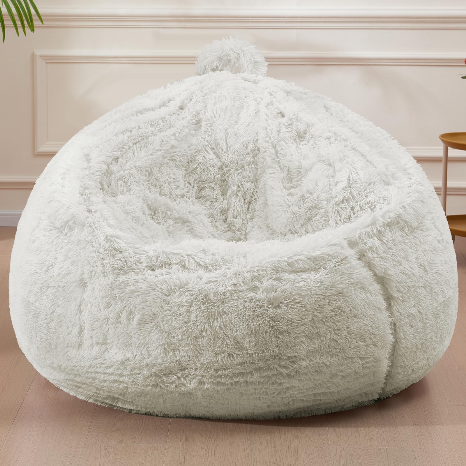 Photo 1 of 7FT Oversized Bean Bag Covers Only, Fluffy Stuffed Beanbag Chair Covers No Filler, Washable Bean Bags Cover for Adults, Stuffed Animal Bean Bag Anti-Slip, White