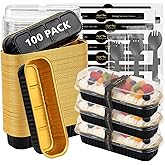 Ruckae 100 Pack Mini Loaf Pan Mini Loaf Baking Pans with Lids and Spoons,Disposable Aluminum Foil Pans, Rectangle Tin Foil Pans with Lids for Home, Pary, Picnics (Black Gold)