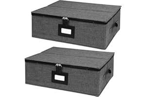 Gowee China Storage Containers 2 Pack, Platter Storage Containers 17" x 13" x 6" for Dinnerware Storage and Transport, 5 Felt Dividers Included, Structured Top and Stackable (Black)