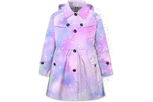 Betusline Girl's Hooded Rain Jackets Lightweight Print Waterproof Trench Coat Windbreaker Raincoats for Girls,2-14 Years