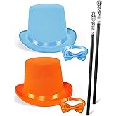6PCS Orange and Light Blue Top Hat Costume Bow Tie Vintage Cane Funny Dumb Halloween Accessories Party Cosplay Set Adult Men Women