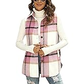 UANEO Womens Fall Flannel Plaid Vest Button Down Sleeveless Shirt Jacket With Pockets
