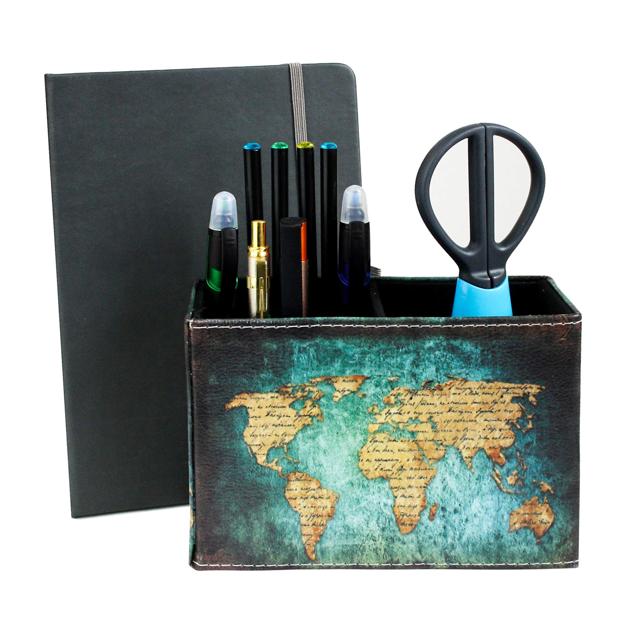 Emartbuy Back to School Stationery Set with Map Design Pen Stand Notebook Pens Pencils Scissors Highlighter for Students