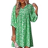 Dokotoo Womens Summer Dresses 2025 Boho Floral Drawstring V Neck Chiffon Lantern Sleeve Beach Vacation Mini Dress Sundress