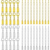 Thinp 20 Sets Cord End Caps for Jewelry Making, Stainless Steel Cords End Cap Clasp Bracelet Ends and Clasps Leather Cord Ends for Jewelry Making Bracelets Necklaces