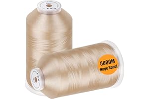 New brothread - 2 Huge Spools 5000M Each Polyester Embroidery Machine Thread 40WT for Commercial and Domestic Machines -Beige