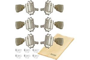 TONEBIRD Grover 135N Deluxe Vintage Guitar Tuning Machines Tuner Keys Nickel Set 3+3 14:1 Ratio "Green Key" Keystone Button with Dunlop Polish Cloth Bundle LP Les Paul Style Replacement Upgrade Tuners