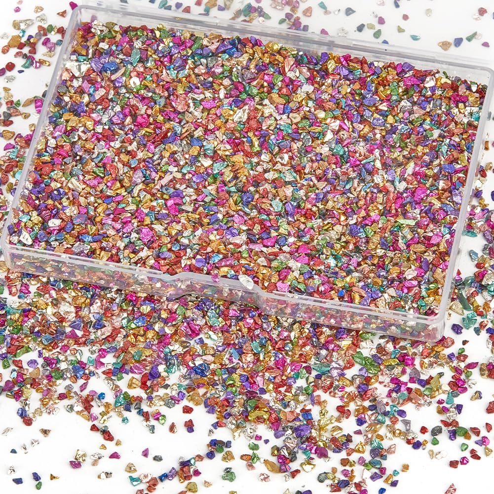 GORGECRAFT 1 Box Irregular Broken Glass Glitter Colorful Crushed Glass Chips 100gG Sequins Metallic Gravel Craft Art for Coasters Ornament Jewelry Making Vase Filler DIY Resin