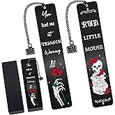 Dark Romance Metal Bookmarks Gifts: 2 Pcs Skull Rose Book Mark for Reading Women Book Lovers, Novelty Page Markers Dark Romance Merch Bookish Supplies Halloween Christmas Stuff