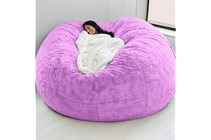 UUABAEF Giant Fur Bean Bag Chair Cover for Kids Adults, (No Filler) Living Room Furniture Big Round Soft Fluffy Faux Fur Beanbag Lazy Sofa Bed Cover (Purple, 6FT)