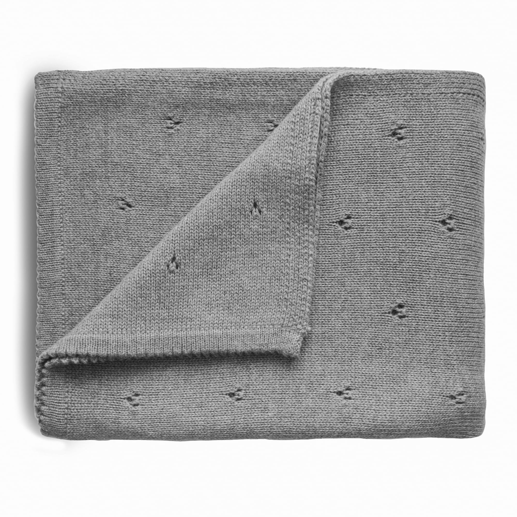 Mushie Knitted Baby Blanket | Organic Newborn Nursery Bedding | Material: 100% Organic Cotton | Breathable & Warm | Machine Washable (Pointelle Gray Melange)