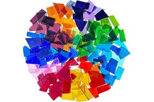 PALJOLLY Colorful Stained Glass Scraps, Transparent Glass Mosaic Tiles for Crafts Bulk, Irregular Stained Glass Sheets, 35oz Value Pack