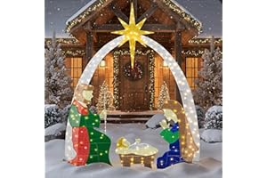 SHINTENCHI 6FT Christmas Nativity Scene Outdoor, 4 pcs Lighted Christmas Decor w/ 319 LED Lights, Metal Ground Stakes and Zip Ties, Outdoor Nativity Scenes for Yard and Home