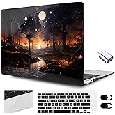 MEEgoodo for MacBook Air 13.3 inch Case 2021 2020 2019 2018 A2337 M1 A2179 A1932, Laptop Shell for MacBook Air M1 with Keyboard Webcam Cover & Trackpad Film & Type C Adapter,Fantasy Night Landscape