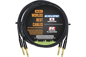 2 Units - 4 Foot - Canare L-4E6S Star Quad, Patch Cable terminated with Neutrik-Rean NYS ¼ Inch (6.35mm) Gold TRS Stereo Phone Plugs - CUSTOM MADE By WORLDS BEST CABLES.