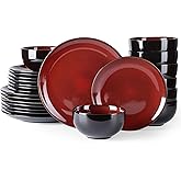 LERATIO Ceramic Dinnerware Sets for 8,Stoneware Plates and Bowls Sets,Handmade Reactive Glaze Dishes Set,Chip Resistant and Scratch Resistant | Oven&Dishwasher & Microwave Safe-Red (24PCS)