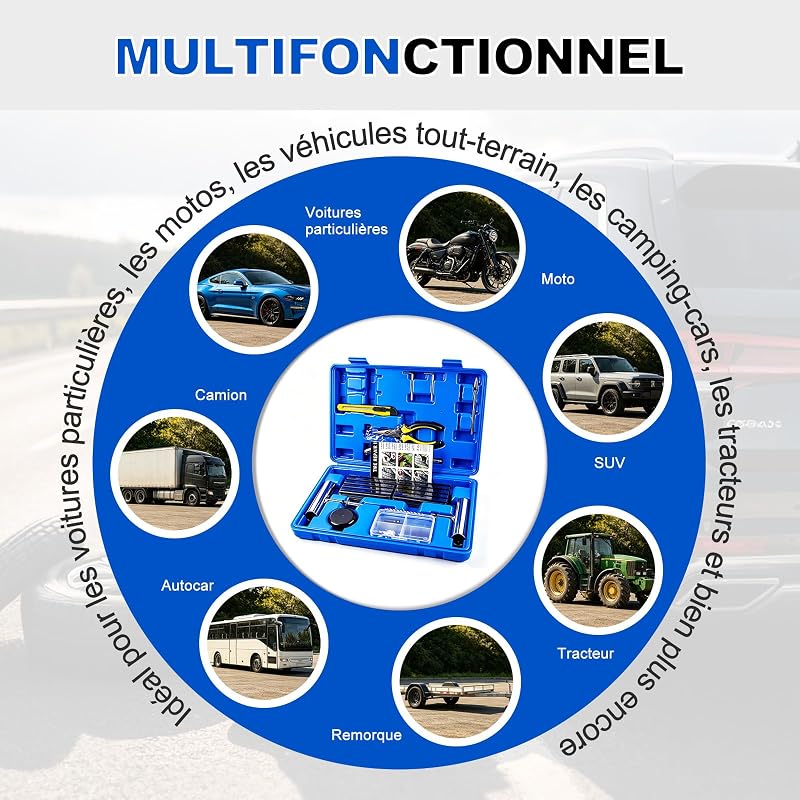 ,68pcs kit Reparation Pneu Voiture，pour SUV, Tracteurs, Camping-Cars